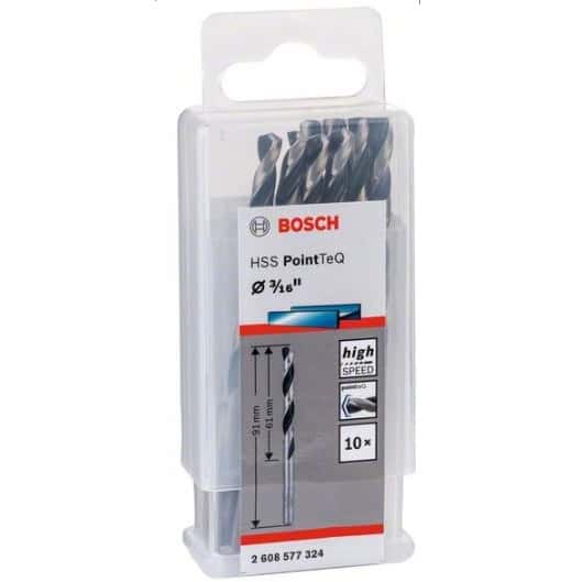 Bosch HSS Twist Drill Bit PointTeQ 3/16 Inch (10 Pack)