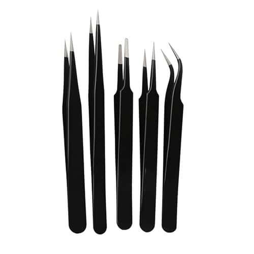 TW Pro 5 in 1 Satinless Steel Tweezer Set (Powder Coated), Black