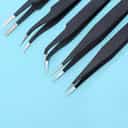 TW Pro 5 in 1 Satinless Steel Tweezer Set (Powder Coated), Black
