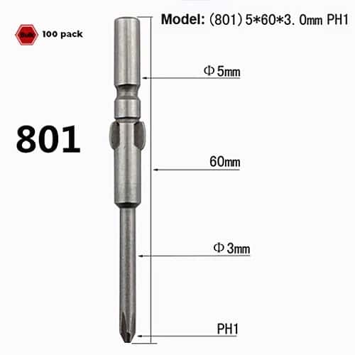 KE 801 Electric Screwdriver Bits 5X60X3 PH 1 (Pack of 100)