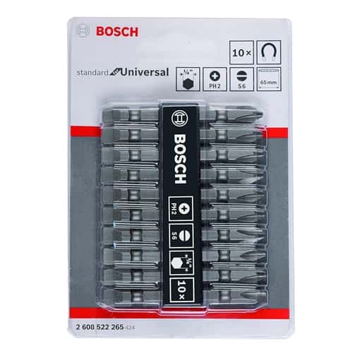 Bosch 2608522265 Slotted S6 & Ph2 65mm 10pcs Screwdriver Double Ended Bit Set